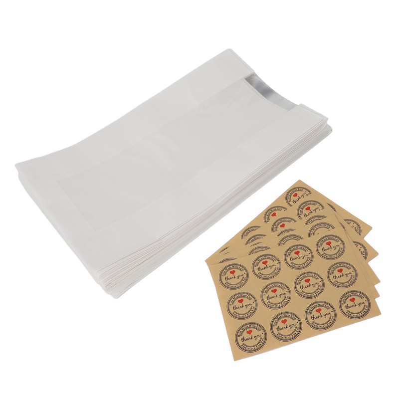 50PCS Bread Bag Kraft Paper Transparent Window Baked Food Packaging