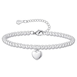 BMMYE Sterling Silver Bracelet for Women Silver Beaded Bracelets for Women Heart Charm Bracelets Friendship Bracelet for Best Friend
