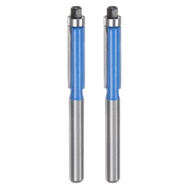 sourcing map 2pcs Flush Trim Router Bit 6mm Shank 1/4" Dia 1" Cutting Depth Top Bearing Flush Straight Cut Trimming Router Bits Carbide for Particle Board Plywood MDF Woodwork, Blue