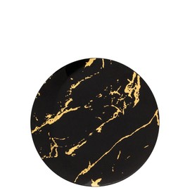 EcoQuality 6 inch Round Black Plastic Dessert Plates with Gold Stroke Design - China Like Party Plates, Heavy Duty Disposable Charger Dinner Plates Weddings, Serveware, Dinnerware (10 PACK)