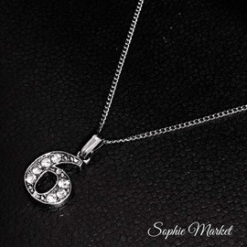 SOPHIE Number Necklace, #6, Men's, 17.7 inches (45 cm), Silver, Number, Zirconia, Lucky Number, Cheering Goods, Baseball, Soccer, Metal, Cubic Zirconia