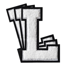 3Pcs Chenille Letter Patches Iron on Patches Varsity Letter Patches Chenille Embroidered Patch Sew On Patches for Clothing Hat Bags Jackets Shirt (White, L)