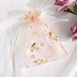 FAVORTALK Gift Bags Small 100 Pcs Premium Gift Bags Party Wedding Favour Bags Jewelry Drawstring Pouches Candy Mesh Bags 6.30 x 8.66 inches Organza Bags Small, Blood-toothed Bauhinia