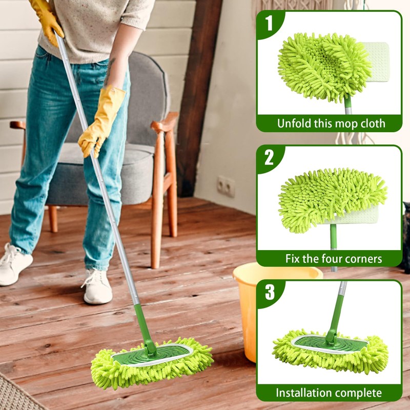 4PCS Chenille Mop Pads Compatible with Swiffer & 10''-12'' Mops