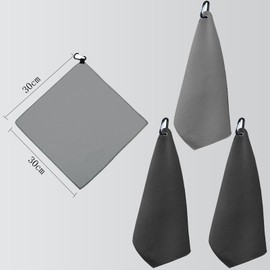 4 Pcs Golf Towel For Golf Bags With Clip, Golf Towels Absorbent, Golf Wipes, Golf Accessories Microfiber Fabric Towel, Portable Golf Towels For Outdoor Yoga Camping Gym, Black + Gray