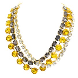 CIOOU Colorful Crystal Rhinestone Choker Collar Necklace 3 Strand Statement Piece Trendy Gold Neck Chain Sparkling Cubic Zirconia Wedding Bridal Jewelry For Women, Crystal, Rhinestone