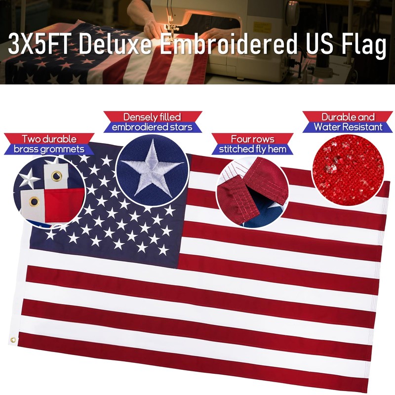 7FT Black Flag Pole Kit for Outside House with American