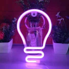 JYWJ Bulb Neon Light,USB or 3-AA Battery Powered Neon Signs,LED Desktop Wall Decoration,Various Parties,Decoration Of Business Premises (Pink)