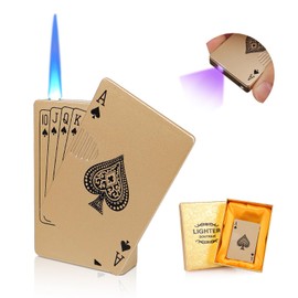 Jet Torch Ace - Encendedor de cartas doradas, diseño fresco, lámpara de detección de efectivo UV, hermosa caja para regalos, encendedor recargable de butano para exteriores, encendedores portátiles a prueba de viento para fumar, velas, barbacoa