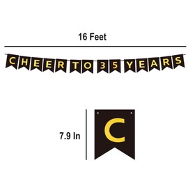 CHEERS TO 35 YEARS Banner, Pre-Strung, Black Gold 35th Birthday and Anniversary Party Decorations, Happy 35th Birthday Banner, Thirty-five Anniversary Party Banner, 35 Year Old Blessed & Loved Banner