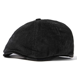 Gvatasz Ivy Corduroy Flat Cap Men 8 Panel Newsbvoy Cabbie Hat Driving Irish Golf Hat Winter Duckbill Hat Scally Hat,Black