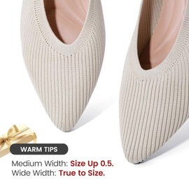 Vipost Knit Ballet Flats for Women, Pointed Toe Foldable Slip On Flats Shoes - Lightweight Breathable Dressy Flats for Work, Travel, Wedding Beige