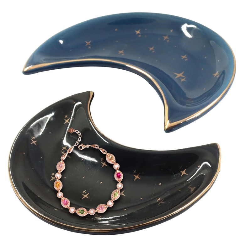 2 Pack 4 x 3.2 Inch Moon Trinket Tray, Ceramic