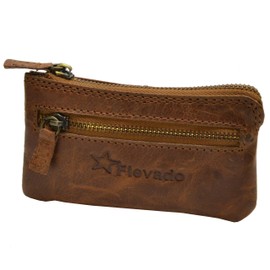 flevado Small Buffalo Leather Key Bag Purse Key Ring Car Pendant for Men and Women, brown, Modern