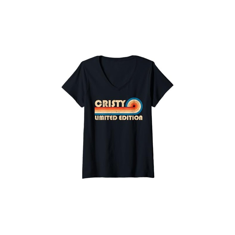 Womens CRISTY First Name Funny Retro Vintage Birthday V-Neck T-Shirt
