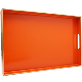 Spsyrine Orange Decorative Serving Tray with Handles, Elegant Plastic Coffee Table Tray for Ottoman, Living Room, Home Decor 15.6" X 10.2"