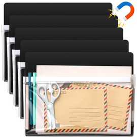 Henoyso 5 Pcs Magnetic File Holder Paper Holder Magnetic Pen Dry Erase Marker Organizer Fridge Pocket Organizer for Whiteboard Refrigerator, 9.5 x 12 in (Black)