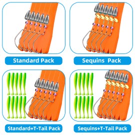 Rikimaru Fishing Ready Texas Rigging Fluorocarbon Fishing Line with Worm Hooks Kits Rolling Swivel Carolina Rig for Bass Perch (Standard+T-Tail-3pack, 18LB-2/0#(Hook))