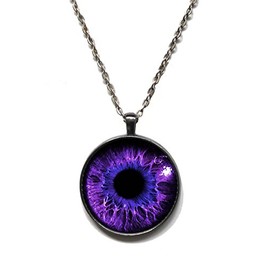 Victorian Vault Cat Dragon Eye Pendant on Chain (Purple)