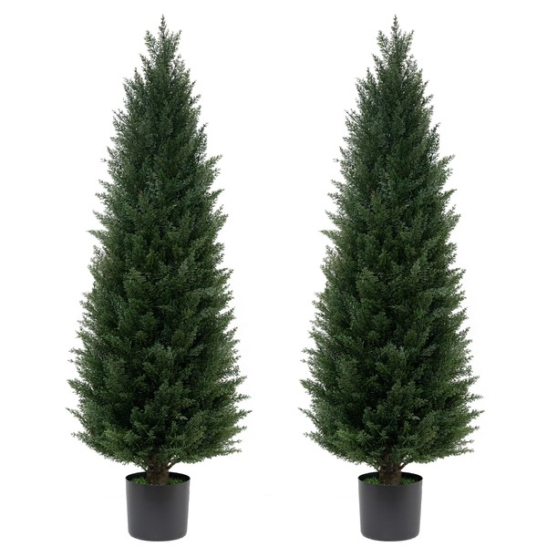 ECOLVANT Two 4FT Artificial Cedar Trees Artificial Topiary UV Resistant