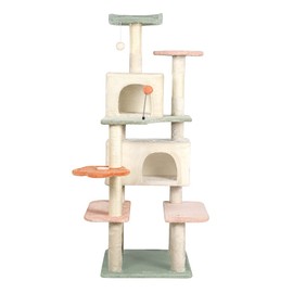 HYABi 59in Flower Cat Tree Tower Condo Furniture Apartment Plush Habitat Kitten Amusement Platform with Scratch Posts Toy Ball Pet House Play (Large 6 Platforms)