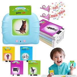 Juguetes de Aprendizaje con Tarjetas Flash Parlantes, Lectura Bilingüe en Español e Inglés, Máquina de Lectura de Juguetes Educativos con 224 Palabras, Juguetes Regalo de Cumpleaños para niños (112 Tarjetas, 224 Palabras【Azul】)