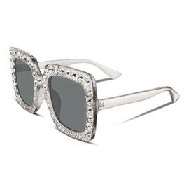 FEISEDY Women Fashion Crystal Oversized Square Sunglasses Thick Frame B2283