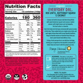 Maya Kaimal - Organic Indian Everyday Dal - Red Lentil 10oz - Fully Cooked with Butternut Squash and Coconut - Vegan - Microwavable - Ready to Eat Meals- Pack of 12