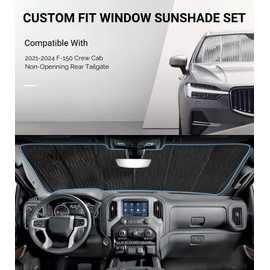 Pigenius Window Sun Shade Full Set for 2021-2024 Ford F-150 Crew Cab Non-Openning Rear Tailgate, Premium Folding Sunshade