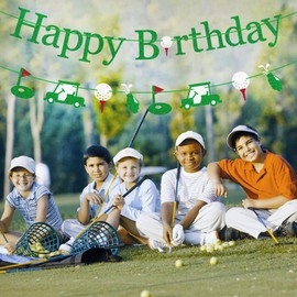 Gifloon Pre-Strung Golf Happy Birthday Banner, NO-DIY Golf Sports Theme Party Decorations for Kids and Adults, Green