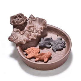 Two Fishes Incense Holders Ceramic Backflow Incense Burner Purple Clay Smoke Cone Sticks Holder