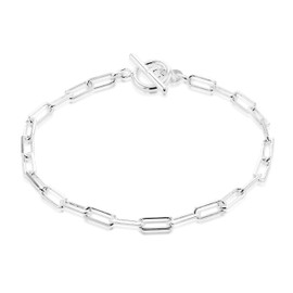Tuscany Silver Ladies Sterling Silver T-Bar Paper Chain 3.8mm Bracelet/Necklace, Sterling Silver