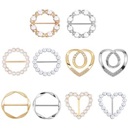 Pack of 10 T-Shirt Clips, Alloy Brooches Scarf Ring Clip, Women's Belt Buckle, Clothing Brooch Round Clothing Clip for Loose T-Shirt Scarf (Gold Silver)