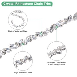 M METERXITY Crystal Rhinestone Chain Trim, 1 Yard Crystal Bridal Costume Flower Leaf Chain, Horse Eye Flower Chain for Crafts/Clothes/Bling Sewing Embellishments [White]