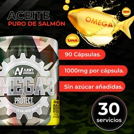 Omega 3 Protect EPA DHA | Aceite Puro de Salmón 1000mg | Incluye 90 Cápsulas Sin Sabor | Suplemento 100% Natural | ARMY NUTRITION