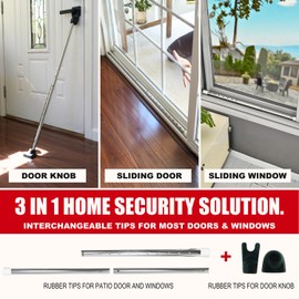 Door Stoppers Security Bar, SECURITYMAN 3 in 1 Adjustable Door Security Bar & Sliding Door Security Bar - Heavy Duty Door Lock Stick Jammer for Apartment, Dorm, Front Door Inside Safety Must Haves