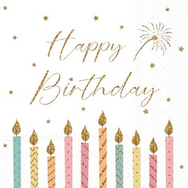 IHR Ideal Home Range Cocktail Napkins Disposable 3-Ply Paper Party Napkin Pack, 5" x 5", Happy Candles, 20-Count