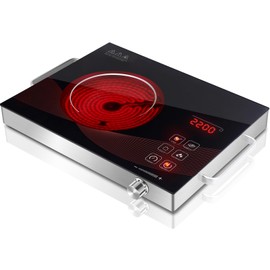GRACEALL Countertop Infrared Hot Plate Electric Cooktop Portable Cooker for Cooking Single Burner Stove, 2200 Watt Compact Hotplate Adjustable Temperature Control, Sensor Touch & Knob
