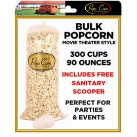 POPCORN! Gourmet Popcorn XL BULK/WHOLESALE-300 Cups-90oz-5.6LBS of MOVIE THEATER STYLE! Butter Flavor PARTY BAG. Popped Event Bag Favors, Buffet, Bar FREE SANITARY SCOOPER!