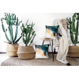 QUALKNOY Set of 2 Velvet Cushion Covers 18"x18" Teal Abstract Art Modern Decorative Throw Pillow Cases 45 x 45cm for Living Room Sofa Garden Outdoor Courtyard Decor Pillowcases