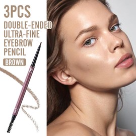 3Pcs Waterproof Eyebrow Pencil, Professional Makeup Micro Brow Pencil, Double-ended ultra-fine eyebrow pencil, Ultra-Fine Mechanical Pencil (01#Medium brown)