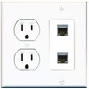 15 Amp Round Power Outlet 2 Port Cat6a Shielded Ethernet