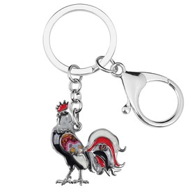 LONYOO Enamel Chicken Keychain Zinc Alloy Creative Rooster Decor Gifts for Women Girls Car Key Handbag Keyring Charms (Black)