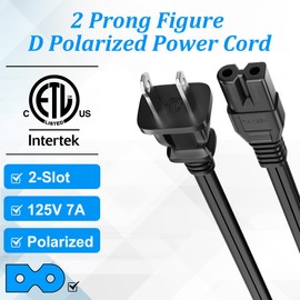 2 Prong AC Power Cord 10FT (2-Pack), Polarized Cable for Vizio D-E-M-Series HDTV, LED LCD TV, 7A, IEC-60320 IEC320 C7 to NEMA 1-15P, 2 Slot Adapter Universal Replacement Supply Wall Cable with 25 ties
