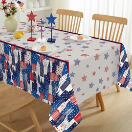 Honellaty 4th of July Rectangular Tablecloth 52×70 Inch, Patriotic Memorial Day Blue Red Star Independence Day Retro Holiday Table Cloth for Dining Party Picnic