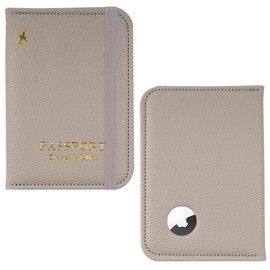 Czzmy Passport Holder with Airtag Slot, Airtag Passport Wallet for Men Women, Slim Leather Passport Holder Case Family for Travel Anti-Lost(1-Lichee Grey)