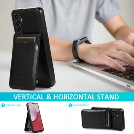 Phone Case for Samsung Galaxy A36 5G with Tempered Glass Screen Protector and Credit Card Holder Wallet Cover Stand Leather Cell Accessories A 36 36A LTE SM-A366U Women Men Black