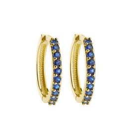 9ct Yellow Gold Blue Sapphire Hoop Huggie Earrings - 15mm Diameter