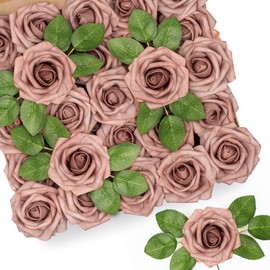 Mocoosy 50Pcs Artificial Flowers Dusty Roses Real Touch Fake Foam Rose Bulk with Stems for DIY Wedding Bouquets Bridal Shower Centerpiece Floral Arrangements Mother's Day Party Home Decorations