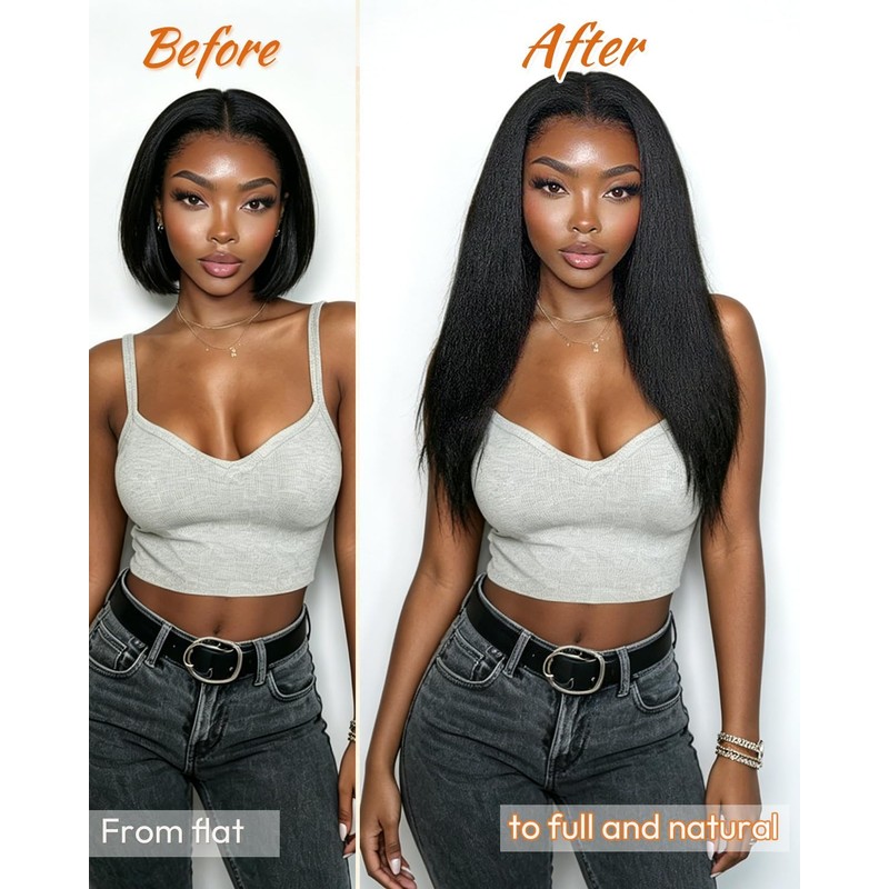 5PCS Yaki Straight Clip in Hair Extensions 14 Inch Natural